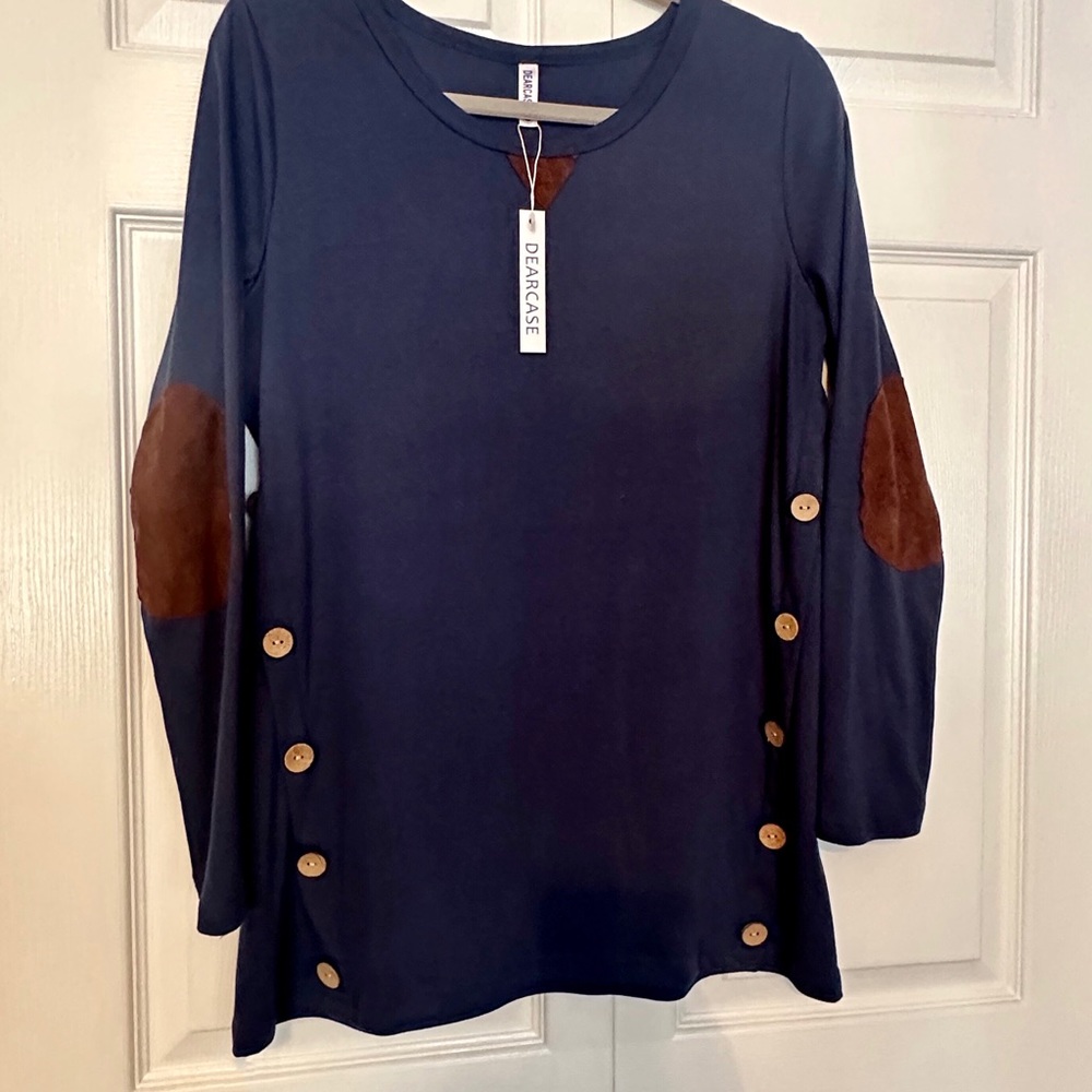DEARCASE Women's Casual Long Sleeve Faux Suede Tunic Button Tops - NWT